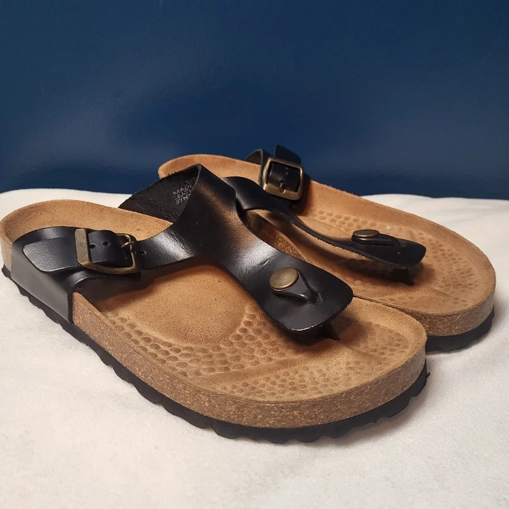 Biostep Women's Sandals Size‎ 6.5 Black Leather Uppers Made In Spain
